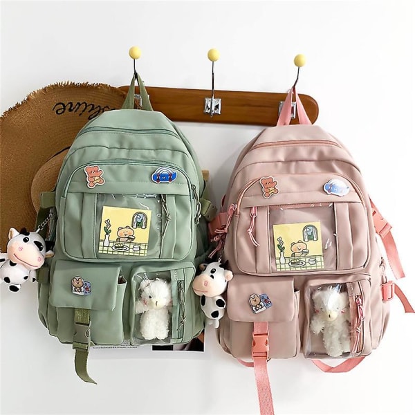 Ryggsäck. Japansk Kawaii ryggsäck skolväska med hänge. Liten ryggsäck. Skolmaterial Pink