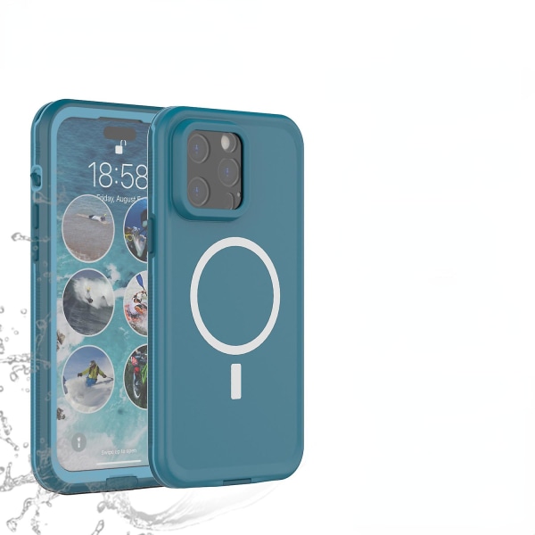 Suunnittelu Iphone 15 Pro vedenpitävälle case, iskunkestävälle Magsafe - case Iphone 15 Pro näytönsuojalla Dark blue