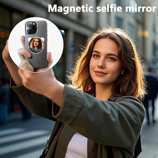 Magnetisk selfie-spejl med bagkamera, egnet til iPhone 16 15 14 13 12 Pro Max Plus, Magsafe-cover og alle smartphones.