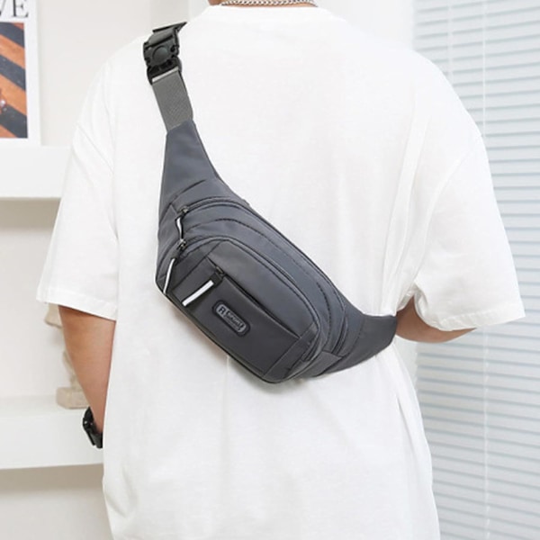 Midjeväska för män, stor kapacitet, bröstväska, liten crossbody-väska, avslappnad bältesväska, midjeväska för löpning, vandring, resor, sport, 40*14*6cm, Grå Blue