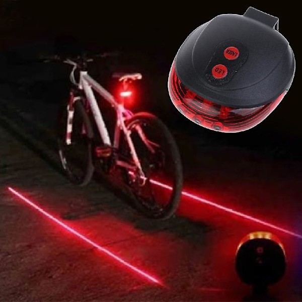 2 Laser + 5-LED Cykel Baglygte Advarselslampe Blinkende Alarmlys