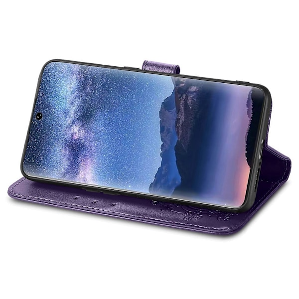 Firekløverlås Præget Spænde Læder Telefoncover Purple For Tecno Itel S23+