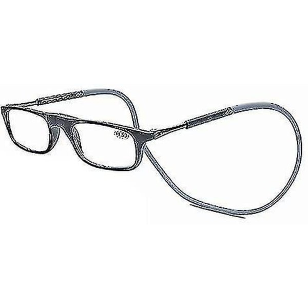 Magnetiske Hængende Halsbriller Bærbare Foldbare Tr90 Læsebriller Til Mænd Kvinder 2.5x Black and Gray