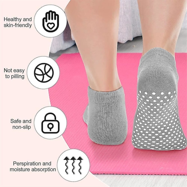 6 par skridsikre Sticky Grippers Sokker Pilates Yoga Barre skridsikre sokker til børn Damer Mænd