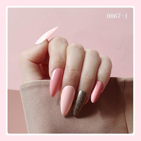 24st Shinning Gel Stiletto Nails Mandel Design Medium Sharp Akryl Fake Nagel För Finger Patch Dekoration Rosa