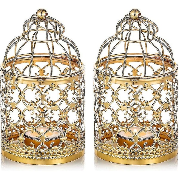 Lille metal fyrfadslys hængende fuglebur lanterne, guld lanterner til stearinlys Vintage dekorative midtpunkter til bryllup og fest, fyrfadsstage jul