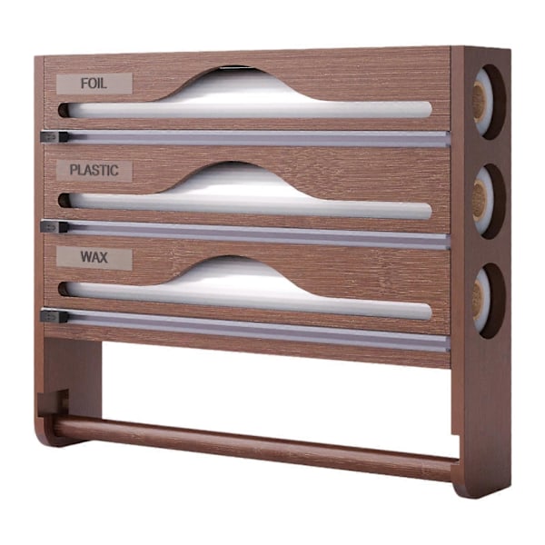 Wrap Dispenser Bambus Aluminiumfolie og Bagepapir Opbevaring 4 in 1 brown