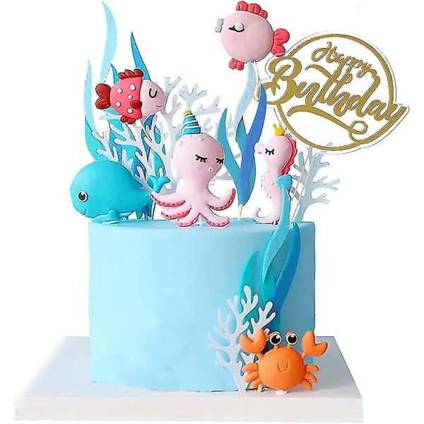 12st 3d Havstema Tårtdekoration Toppers Hippocampus Whale Clownfisk Djur Tårta Toppers Val För Barn Baby Shower Dop Födelsedagsfest Sup