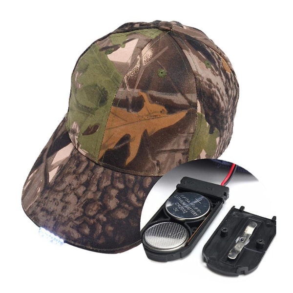 Unisex cap med pannlampa Bright LED Lights Ficklampa fiskehatt Camouflage