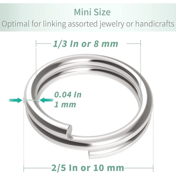 400-pak nøgleringsring 10 mm mini split springring med dobbelte spænder
