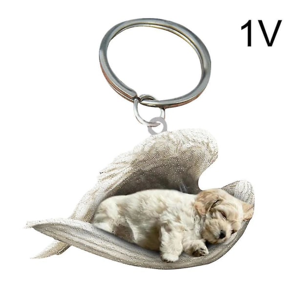 Hengende Ornament Nøkkelring Søt Sovende Engel Dog Wing Anheng Hundegave Ca Lhasa Apso