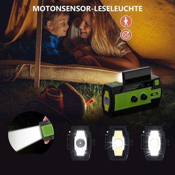 Solcellsdriven radio - bärbar vevradio - dynamoradio med LED-läge