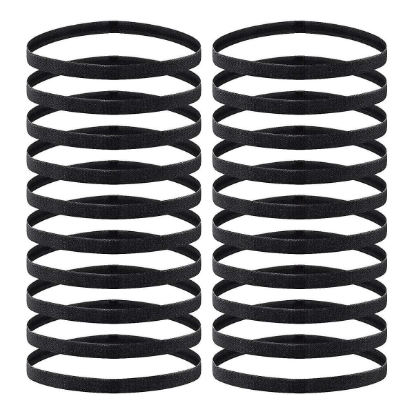 20 stykker elastiske pannebånd Sport pannebånd tynt ikke-hodebånd Treningshodebånd Svart