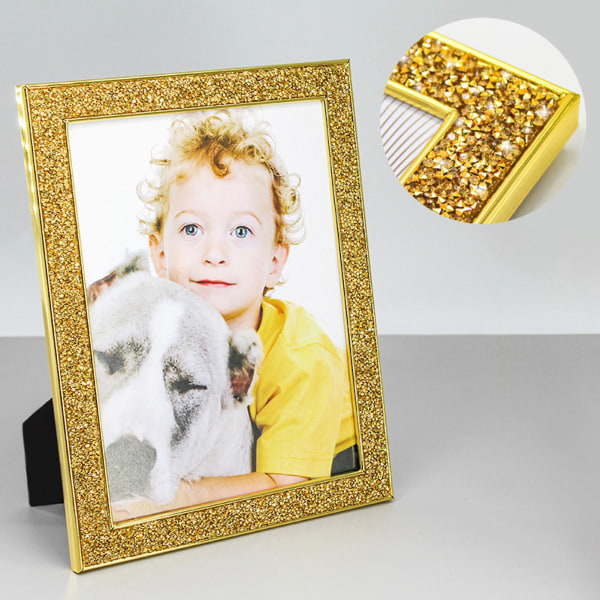 5/6/7 tommers fotoramme skinnende rhinestone kant galvanisert rustfritt stående antiskli luksus avlang glitter veggmontering bordplate display bilde Black 7inch