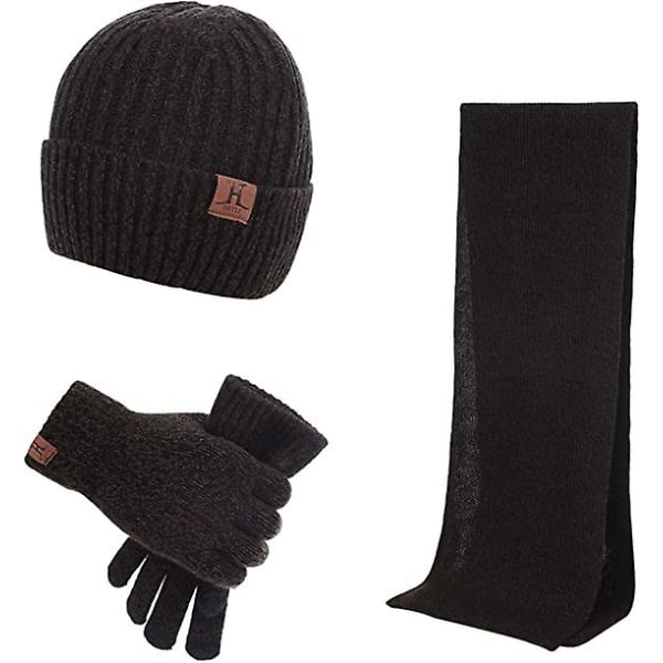 Beanie Hat Scarf Handskar Set 3 delar, Elastisk stickad mössa Halsvärmare Touch Screen Handskar