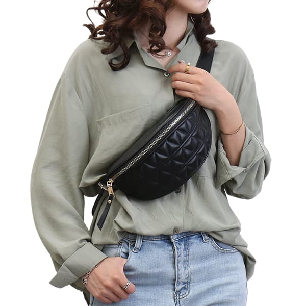 Sort bumbag dame koreansk version ny efterår og vinter rombe