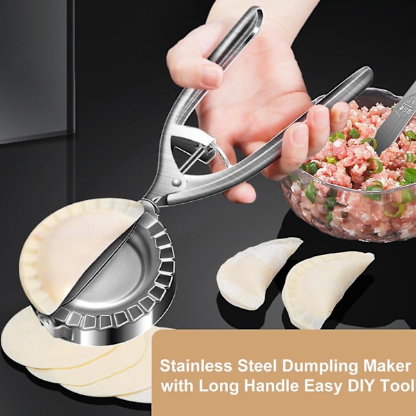 Dumplingmaskine i rustfrit stål med langt håndtag, nem og effektiv dumpling DIY-fremstillingsværktøj, halvautomatisk dumplingpresseform, multifunktionelt køkken G