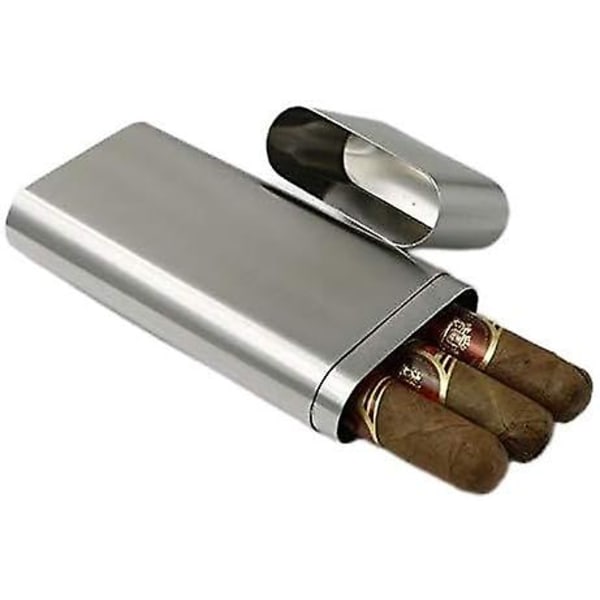 Rustfrit stål Triple Cigar Case Cigar Tube Pocket Cigar Holder (Børste finish) 173*70*26mm