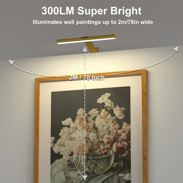 Trådlös Bildlampa Uppladdningsbar med Fjärrkontroll, 300LM Konst Batteri Display Lampa, 3 Lägen Magnetisk Vägglampa