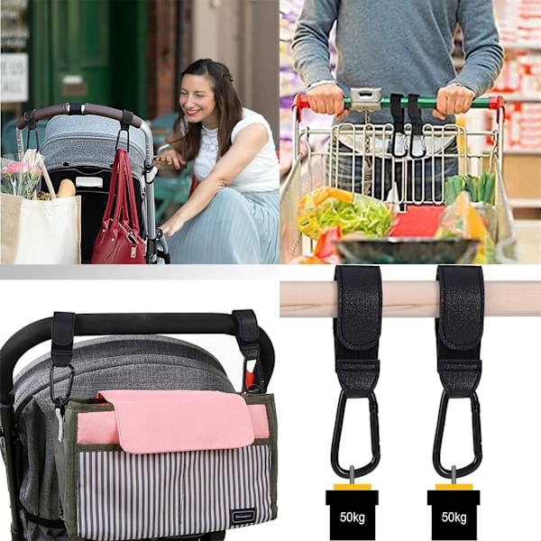 2 stk Barnevogn Henger Klips, Heavy Duty Barnevogn Henger Klips Buggy Klips, for Mamma Bleieveske, Barnevogn, Ryggsekk, Handlekurv