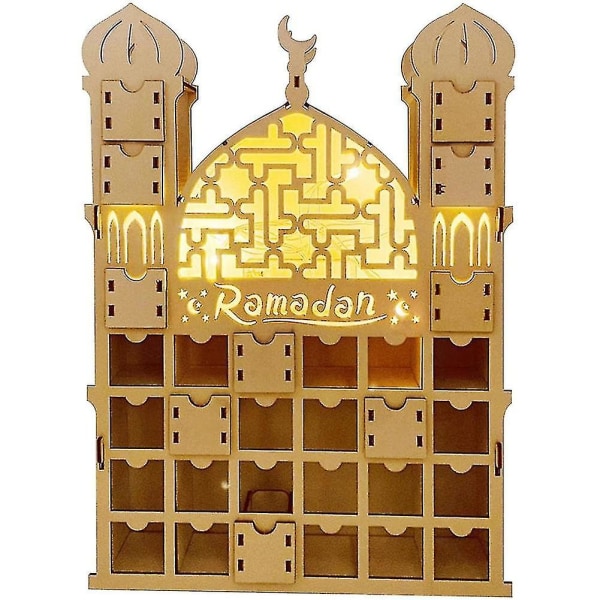 Ramadan-kalender, gjenbrukskalender av tre med 30 skuffer, Eid Mubarak-dekorasjon, Ramadan-kalender