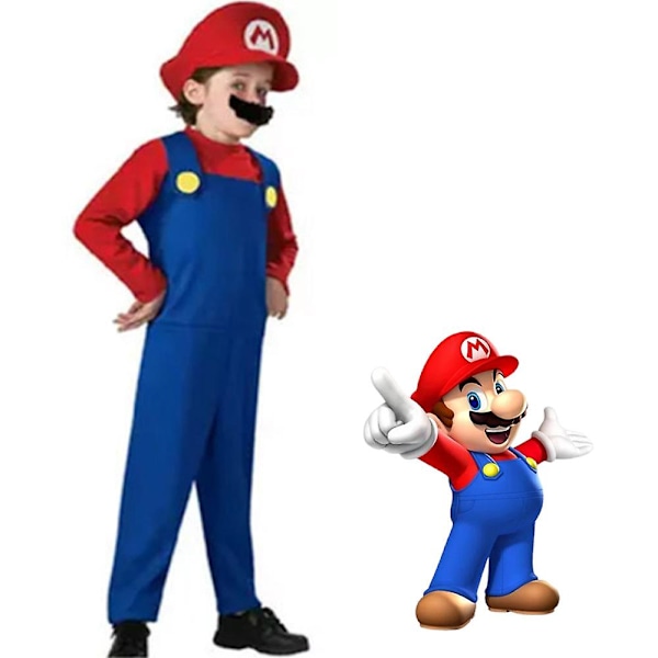 Halloween Super Mario Bros VVS Luigi Cosplay Kostume Sæt Fancy Dress Up Outfit Fest Rolle Spil Performance Dragt Til Voksne Mænd Kvinder Børn Dreng Pige Boy Red 5-6 Years