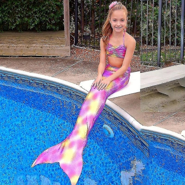 Kids Girl Mermaid Tail Bikini Set Beachwear Simning Badkläder Baddräkt Purple Yellow 4-5 Years