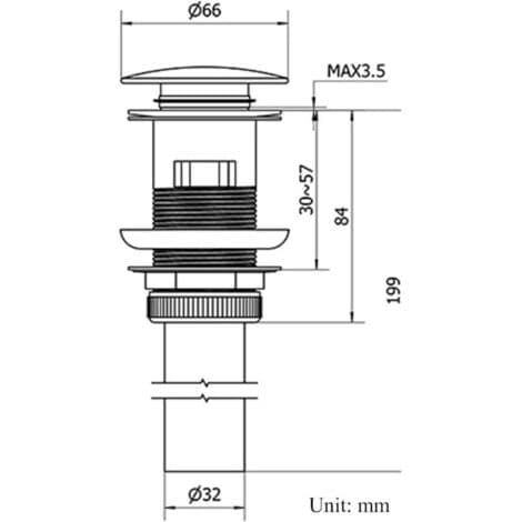 Bottenventil med bräddavlopp, klick-klack mässingsplugg, 1 1/4\" klick-klack bottenventilplugg