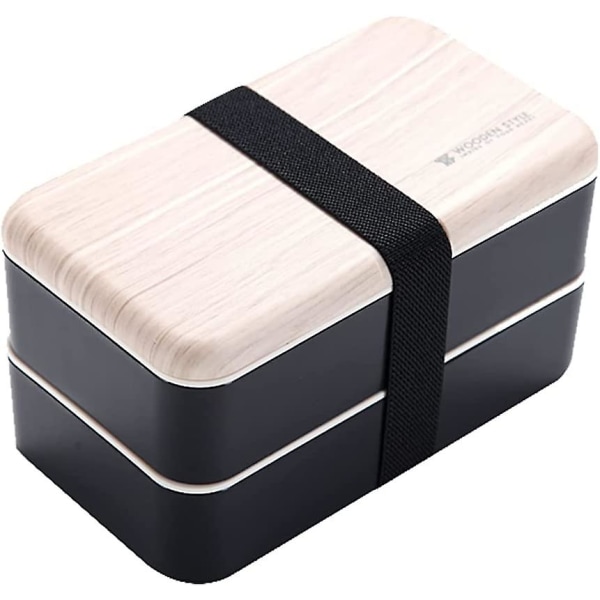Lunch Box, Lunch Box With 2 Layer Cutlery, Japanese Bento For Child Or Adult, For School Or Work (black)