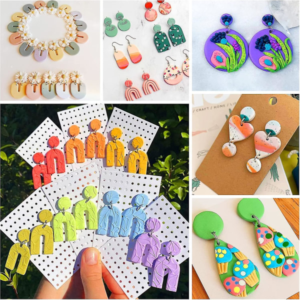 24 stk Polymer Clay Cutters, 10 Shapes Clay Cutters med øreringskort, øredobberkroker, hopperinger for smykkefremstilling av polymer leire