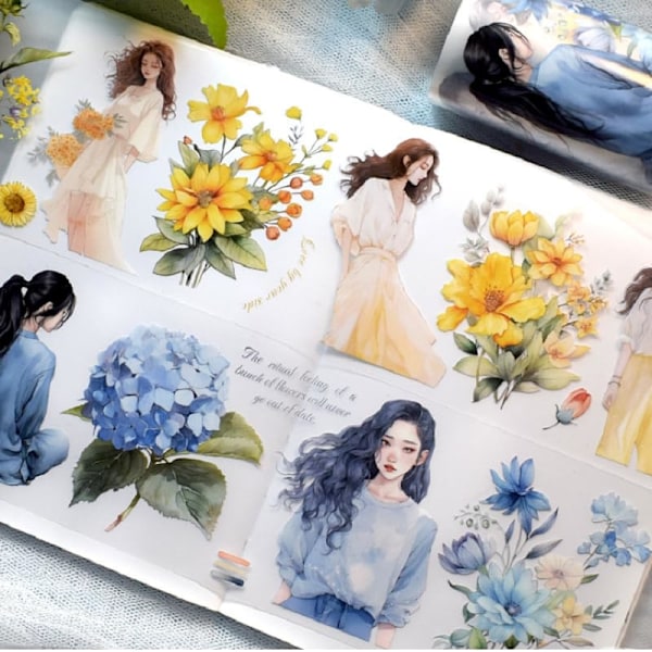 Vintage Blomster Jenter Washi Tape med Utgivelsespapir for DIY Dekorasjon Bullet Journal Bok