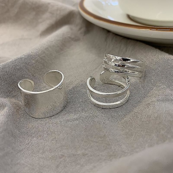 S925 Sterling Silver Ringar För Kvinnor Koreanska Circular Ring Multilayer Wide Face Ring Smycken