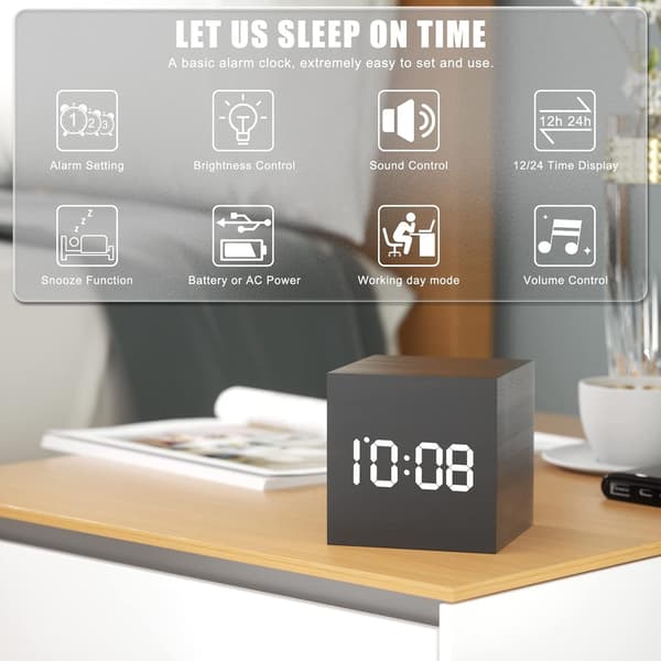 Mini digital väckarklocka, 3 larminställningar, 12/24h, snooze