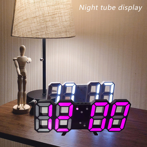 Digital veggklokke LED elektronisk vekkerklokke 3d digital klokke Pink