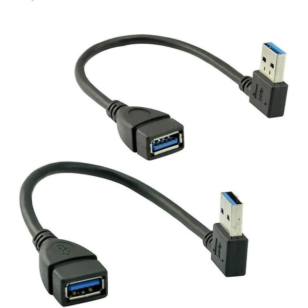 2 stycken USB 3.0 hane-till-hona förlängningskabel vänster och höger hörn (20 cm)