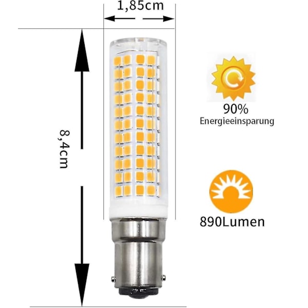 2-pack B15d LED-lampor som ersätter 75W 90W 80W Varmvit 3000K 220V 230V 890lm 7W Vägglampa för vardagsrum, taklampa, symaskin [Energiklass