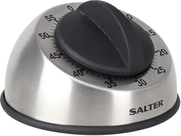 Kvalitetsmekanisk Køkkenur Op Til 60 Minutter - Batterifri - 2 Års Garanti, Rustfrit Stål, Sort/Sølv