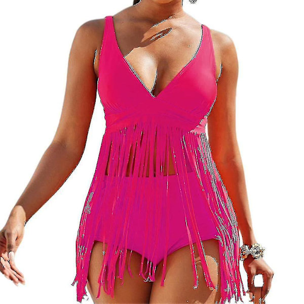 Naisten pehmustettu hapsu Tankini uimapuku toppi poikashortsit Bikini setti uimapuku ranta uimapuku Rose Red L
