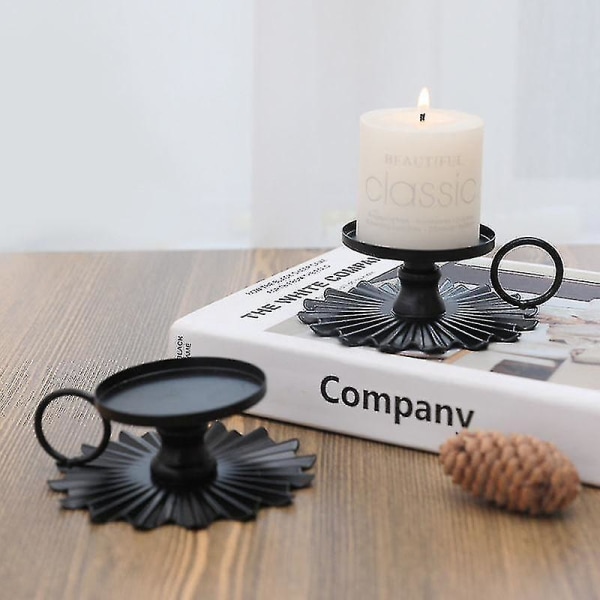 Retro Elegant Takorautainen kynttilänjalka Kynttilänvalon näyttöjalusta koristeellinen kynttilänjalka kodin tarvikkeille (musta) (2 kpl)