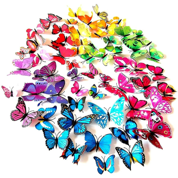 108 stk 3d sommerfugler veggdekor klistremerker dekaler, sommerfugldekorasjoner