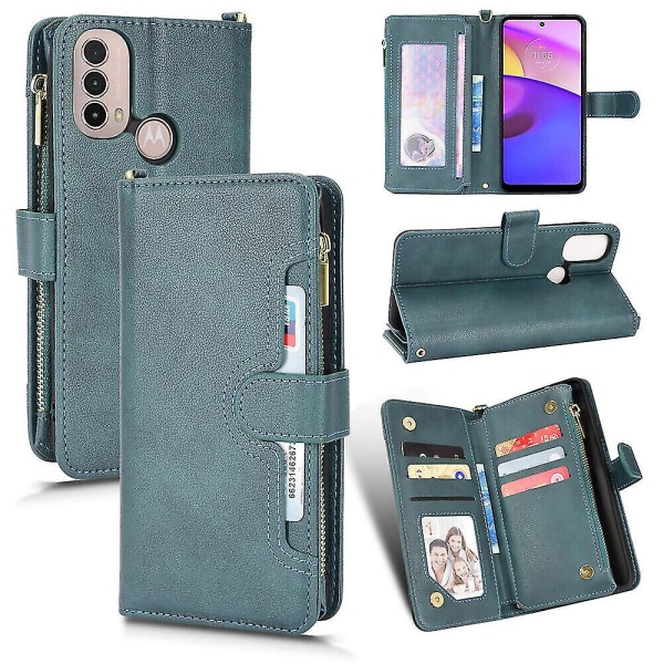 Ny kompatibel med Motorola E20/e30/e40 veske Glidelås lommedeksel Magnetisk lommebok Premium skinn kortholder Beskyttende håndstropp veske