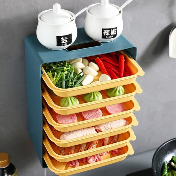 Kjøkkenoppbevaring Multi Layer Dish Tray Veggmontert Side Dish Stackable Frukt Display Oppbevaringsplate Blueyellow