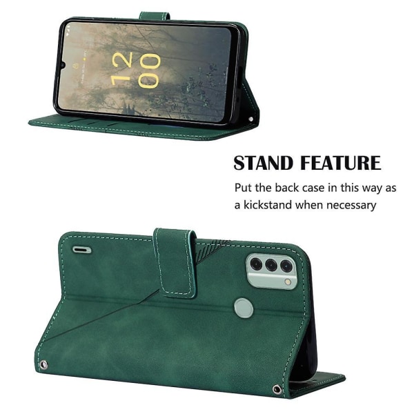 For Nokia C31 4G Lines Leather Business Phone Cover Anti-slipp lommebokstativ Flip Case Blackish Green