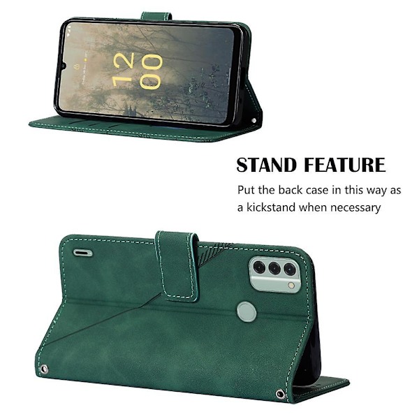 Til Nokia C31 4G Linjer Læder Business Telefon Cover Anti-drop Wallet Stand Flip Case Blackish Green