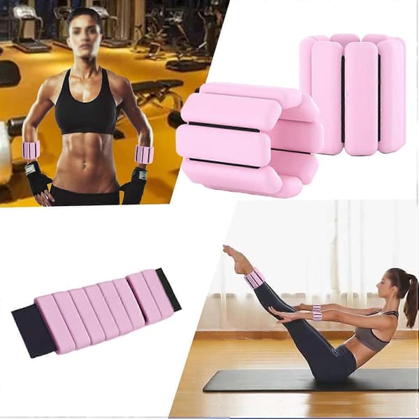 Justerbare håndleds- og ankelvægte til mænd og kvinder, sæt med 2, bærbart armbånd, pink