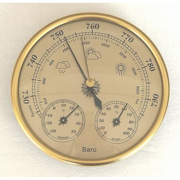 Barometer, værstasjon med barometer og termometer hygrometer, 3 i 1 veggmontert analog værstasjon for innendørs og utendørs Cisea
