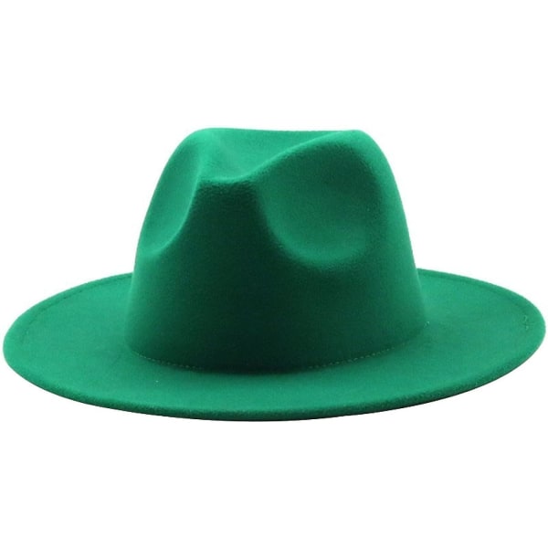 Kvinder Mænd Filt Fedora Hat Uld Vintage Gangster Trilby Med Bred Skygge Gentleman Lady Winter Simple Jazz Caps Green small