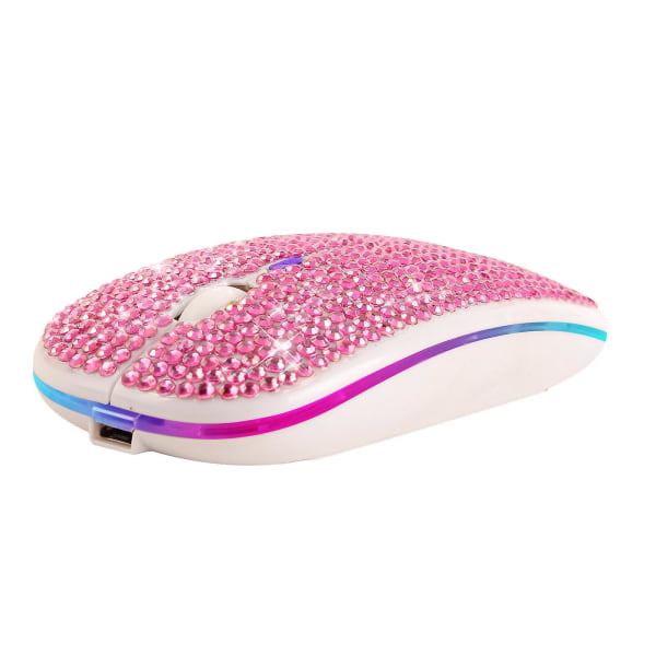 Black Friday-tilbud Overraskelse blendende oppladbar 2,4 GHz ultratynn trådløs mus dekket med krystall Pink