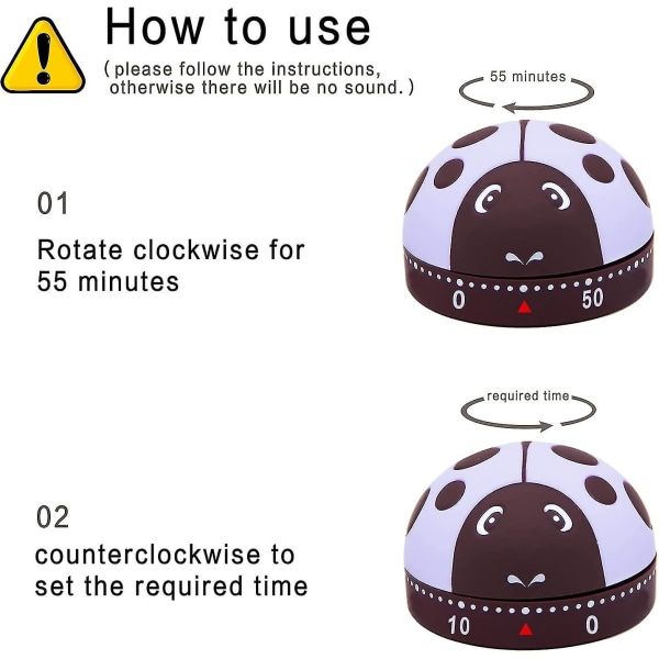 2 stk søt kjøkkentimer, 100 % mekanisk timer for barn, 60-minutters dyretimer