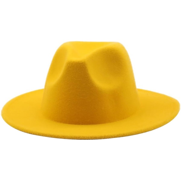 Kvinder Mænd Filt Fedora Hat Uld Vintage Gangster Trilby Med Bred Skygge Gentleman Lady Winter Simple Jazz Caps Yellow small